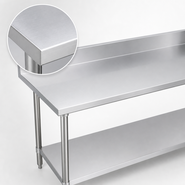 Product image #3 for Duke 60-Inch x 24-Inch 16-Gauge 300 Series Stainless Steel Work Table with 5-Inch Riser and Stainless Undershelf