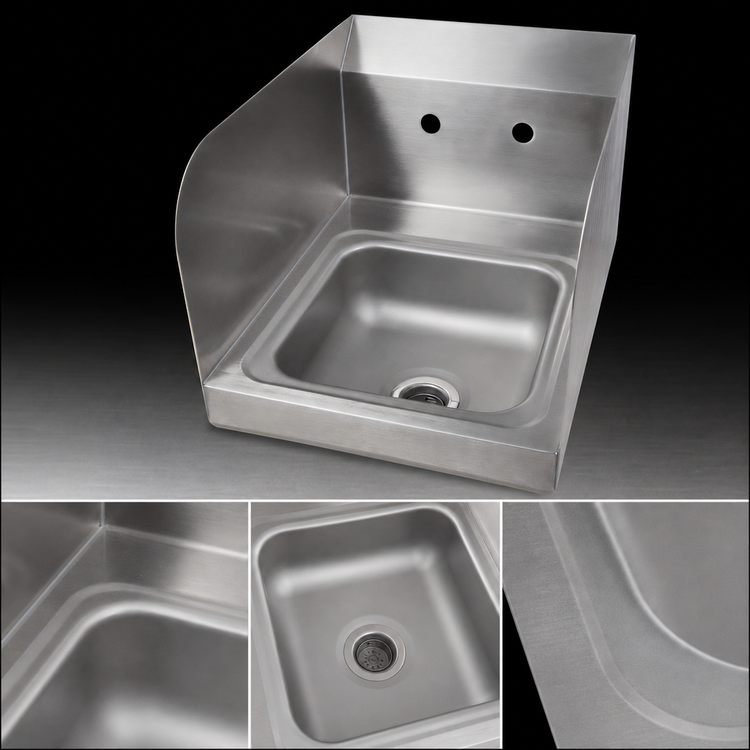 Product image #3 for John Boos Pro-Bowl Wall-Mount Space Saver Stainless Steel Hand Sink with Side Splashes, 9" x 9" Bowl