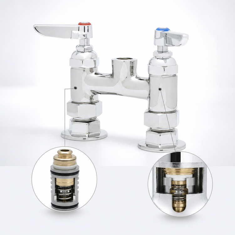 Product image #3 for T&S Brass B-0325-LNCC Double Pantry Deck-Mount Mixing Faucet, 4-Inch Centers, Less Nozzle
