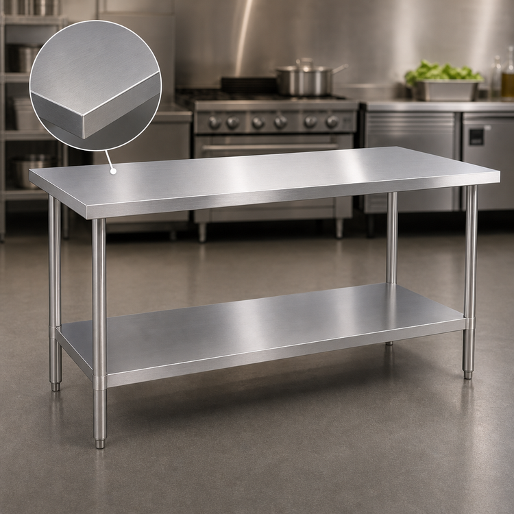 Product image #3 for Klinger's Trading 72 Inch x 18 Inch Flat Top 18/430 Stainless Steel Work Table with Undershelf