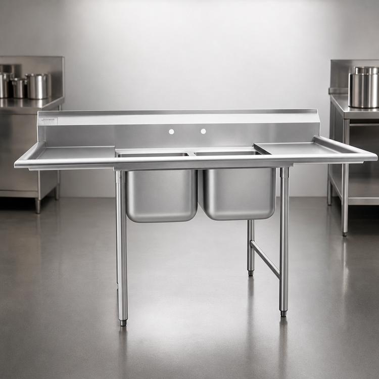 Product image #3 for Eagle Group 314 Series Two-Compartment Sink with Dual Drainboards, 100-Inch Wide, 304 Stainless Steel