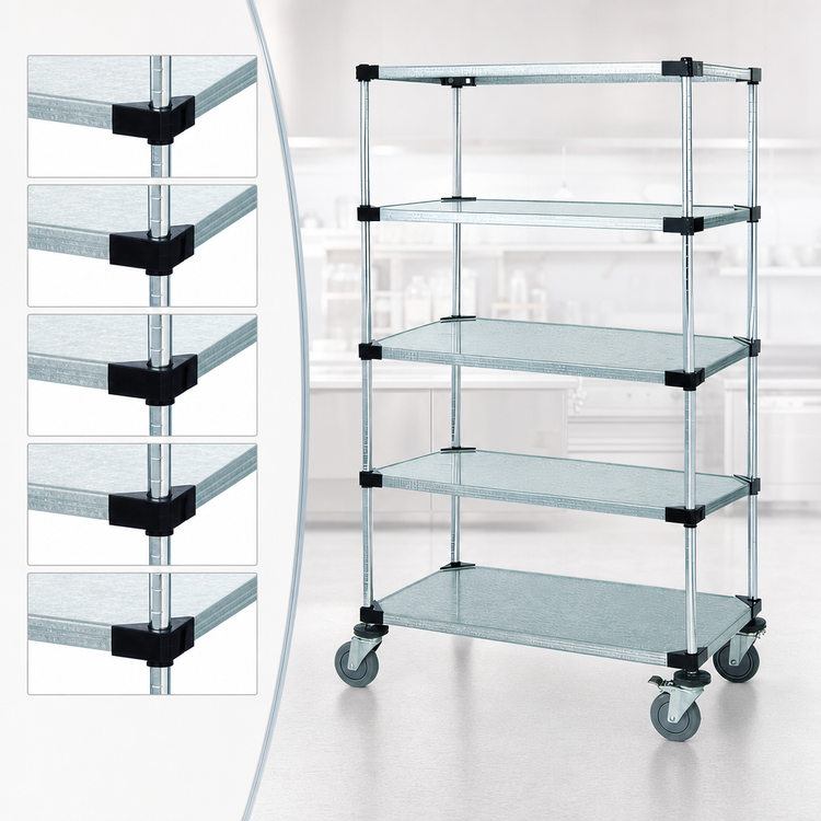 Product image #3 for Quantum Mobile Shelving Cart, 48 x 24 x 80 Inches, 5 Solid Galvanized Steel Shelves