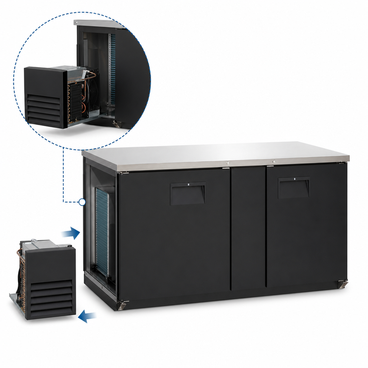Product image #3 for Everest Refrigeration EBB69 Two-Section Back Bar Refrigerator, 68-Inch, 24 Cu. Ft., Self-Contained Side-Mounted, Solid Locking Doors