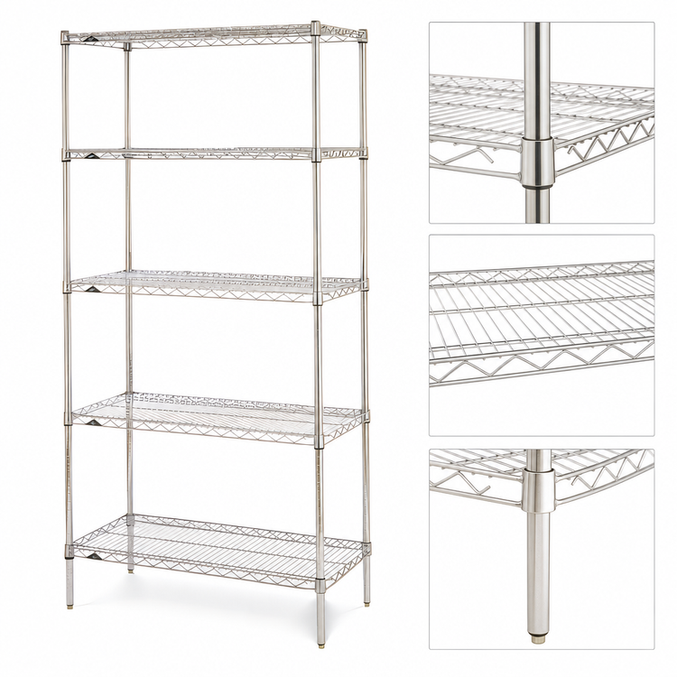 Product image #3 for Metro Super Erecta Stationary Starter Chrome-Plated Wire Shelving Unit, 42"W x 21"D x 74"H, 5 Shelves