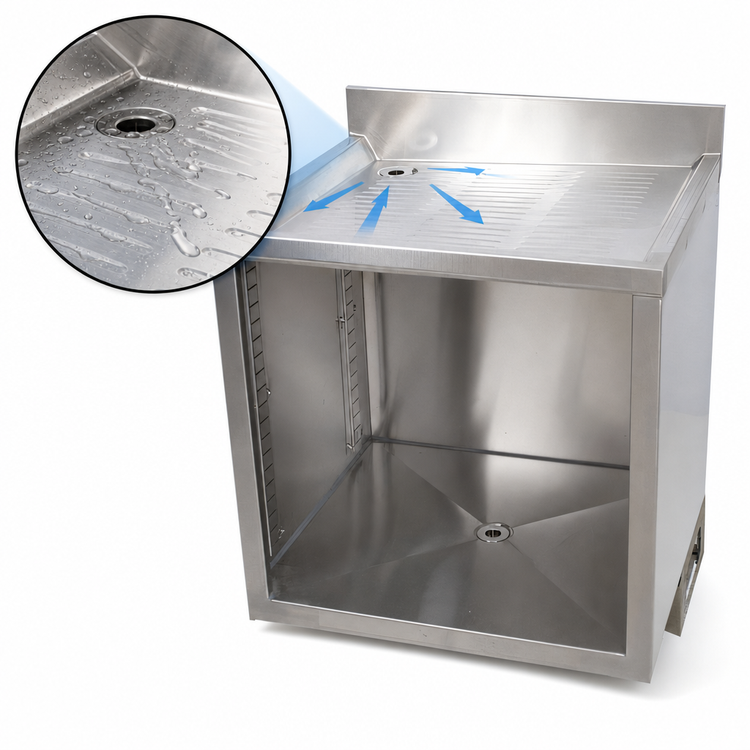 Product image #3 for BK Resources 24-Inch Stainless Steel Underbar Glass Rack Unit with Drainboard Top and Open Front Base