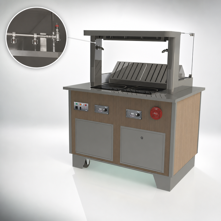 Product image #4 for Vollrath V-Class Custom Downdraft Vent System with Integrated Fire Suppression and 2 Mirage Drop-In Ranges