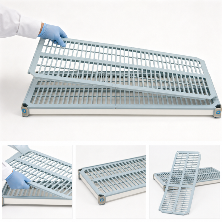Product image #3 for MetroMax i 72-Inch x 18-Inch Blue Vented Polymer Shelf with Open Grid Mat and Microban