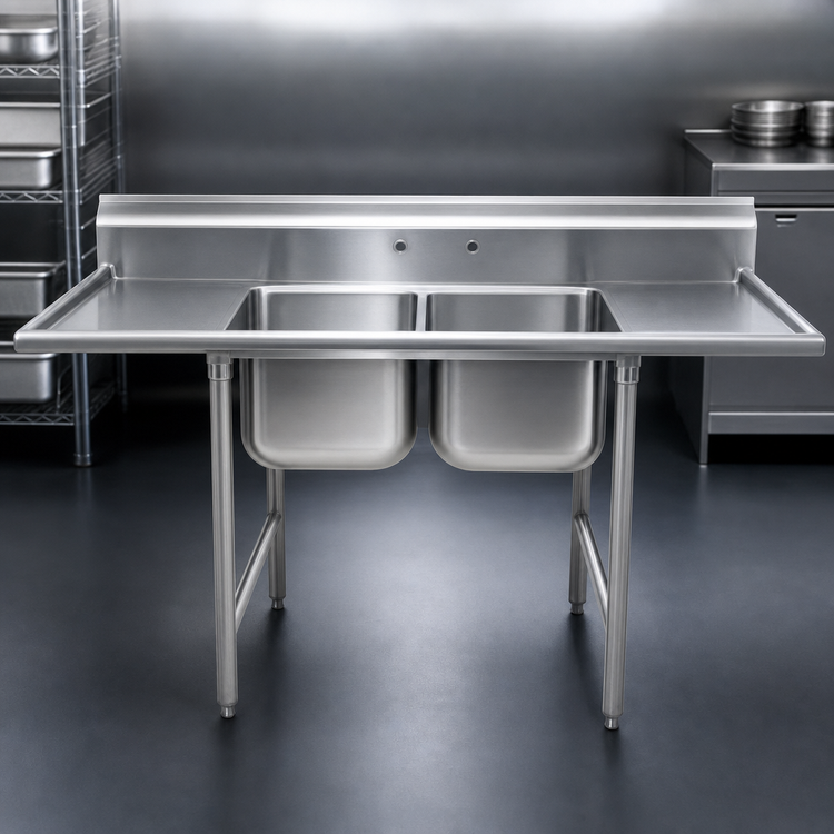 Product image #3 for Eagle Group 84-1/4-Inch Two-Compartment Floor Model Sink with Left and Right Drainboards and 9-1/2-Inch Backsplash
