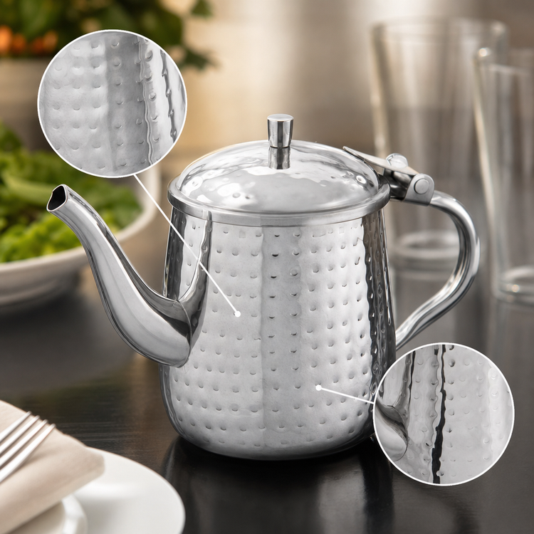 Product image #3 for Vollrath T4710HH 10 oz Hand-Hammered Gooseneck Stainless Steel Server with Hollow Handle and Lid