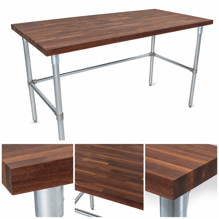 Product image #3 for John Boos 60-Inch x 24-Inch x 35-Inch American Black Walnut Wood Top Work Table with Galvanized Legs