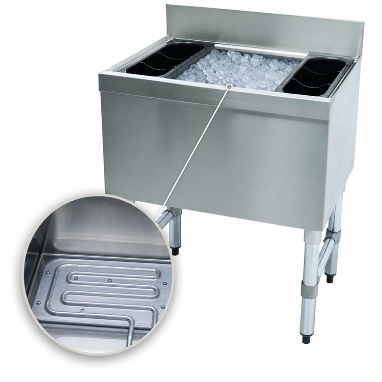 Product image #3 for Advance Tabco Underbar Basics 42-Inch Stainless Steel Cocktail Unit with 12-Inch Deep Ice Bin and 10-Circuit Cold Plate