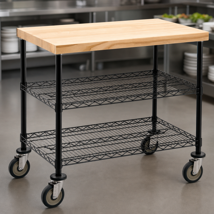 Product image #3 for Eagle QuadTruss 3-Tier Maple Top Demo Cart, 48 x 24 x 34 Inches, Black Epoxy Finish