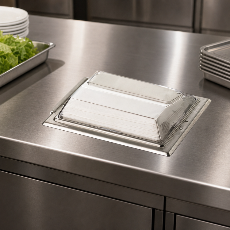 Product image #3 for Classic In-Counter Fullfold Napkin Dispenser, 750+ Capacity, Clear Face, Satin Stainless Finish