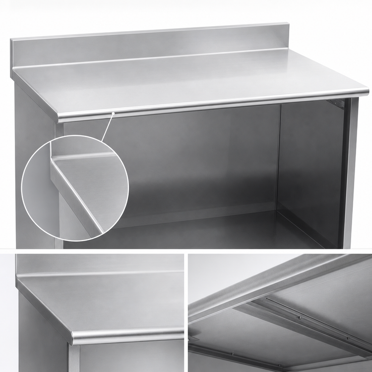 Product image #3 for Spec-Master 72 Inch x 24 Inch Open Front Stainless Steel Work Table with 4-1/2 Inch Backsplash