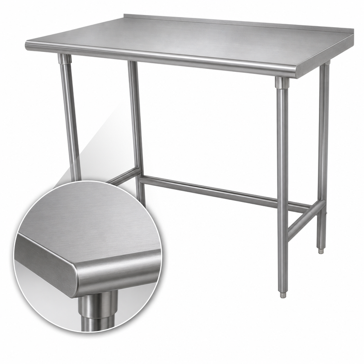 Product image #3 for Advance Tabco 48 Inch x 30 Inch Stainless Steel Work Table with 1-1/2 Inch Rear Up-Turn and Open Base