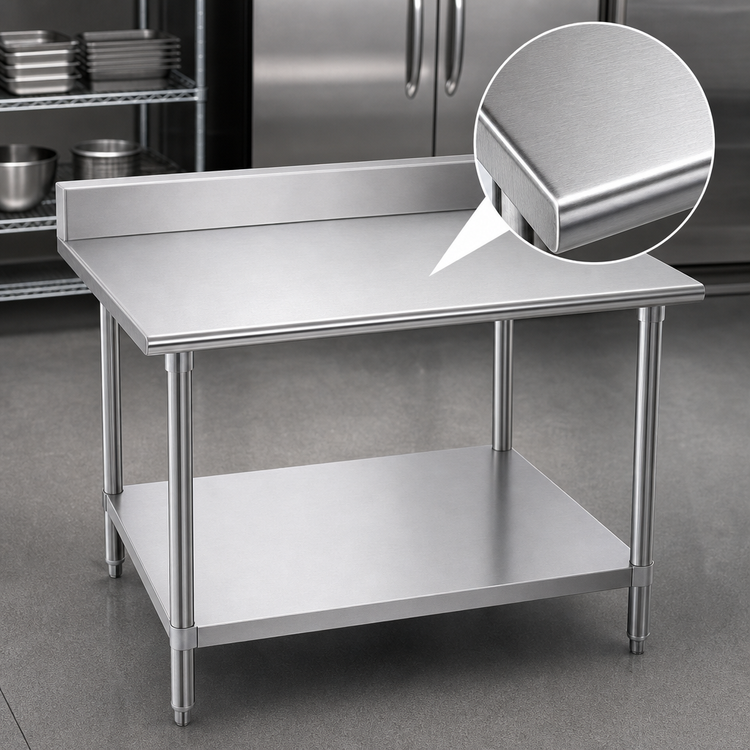 Product image #3 for Advance Tabco SKG-3612 16-Gauge 430 Stainless Steel Work Table with 5-Inch Backsplash and Adjustable Undershelf, 144 x 36 Inches