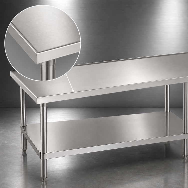 Product image #3 for Advance Tabco 108-Inch x 36-Inch Flat Top 304 Stainless Steel Work Table with Adjustable Galvanized Undershelf