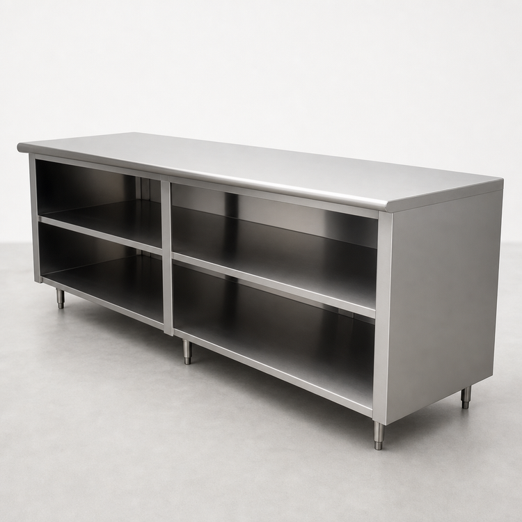 Product image #3 for Advance Tabco Special Value Economy Open Base Work Table with Mid-Shelf, 96 Inch x 24 Inch, 16 Gauge 304 Stainless Steel Top
