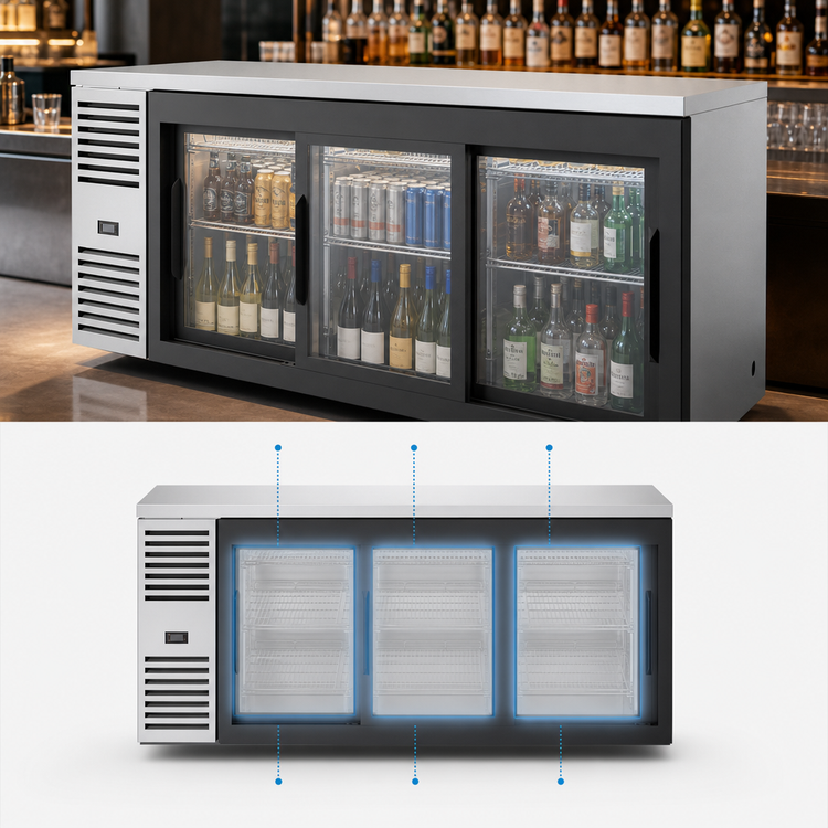 Product image #3 for True Premier Bar 72-Inch Three-Section Refrigerated Back Bar Cooler with 3 Sliding Glass Doors