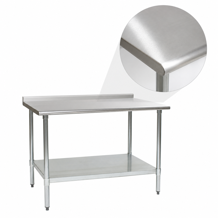 Product image #3 for Eagle Group BlendPort® Budget Series 48" W x 24" D 16-Gauge 430 Stainless Steel Work Table with Rear Upturn, Galvanized Base, and Adjustable Undershelf