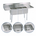 Thumbnail image #3 for BK Resources 75-Inch Three-Compartment Sink with Left and Right Drainboards, 15 x 15 x 14 Inch Bowls, 9-Inch Backsplash, 18 Gauge 304 Stainless Steel