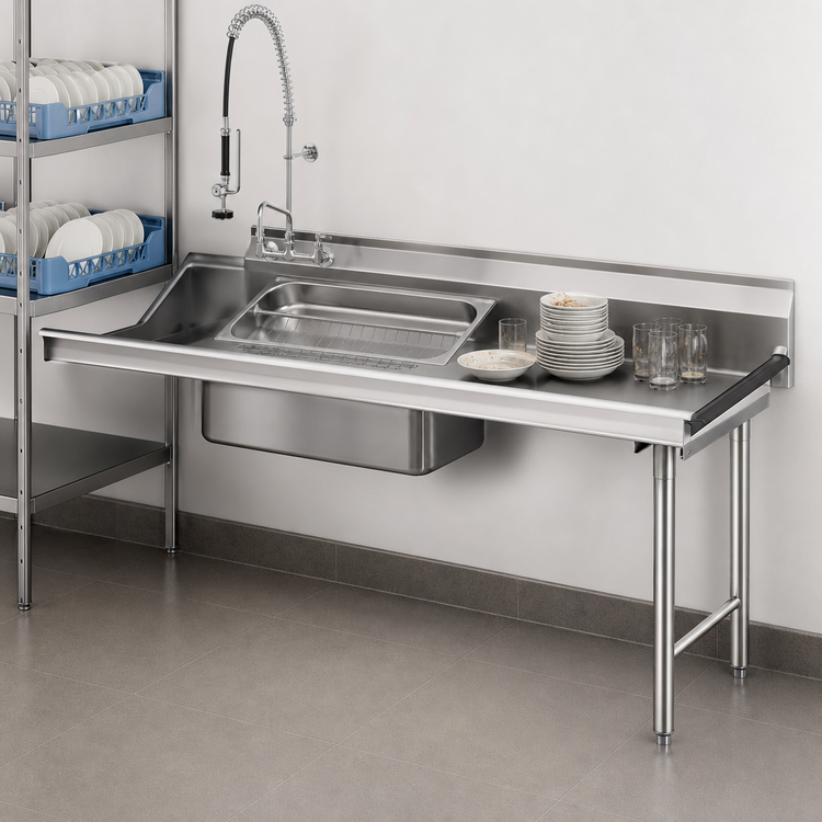 Product image #3 for Spec-Master Straight Soiled Dishtable with Pre-Rinse Sink, 72 x 30 Inches, Right-to-Left Operation