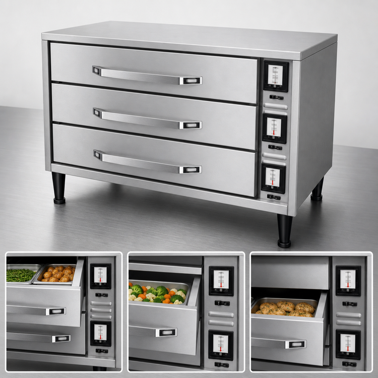 Product image #3 for Hatco HDW-1.5R2 Freestanding 3-Drawer Stainless Steel Split Drawer Warmer