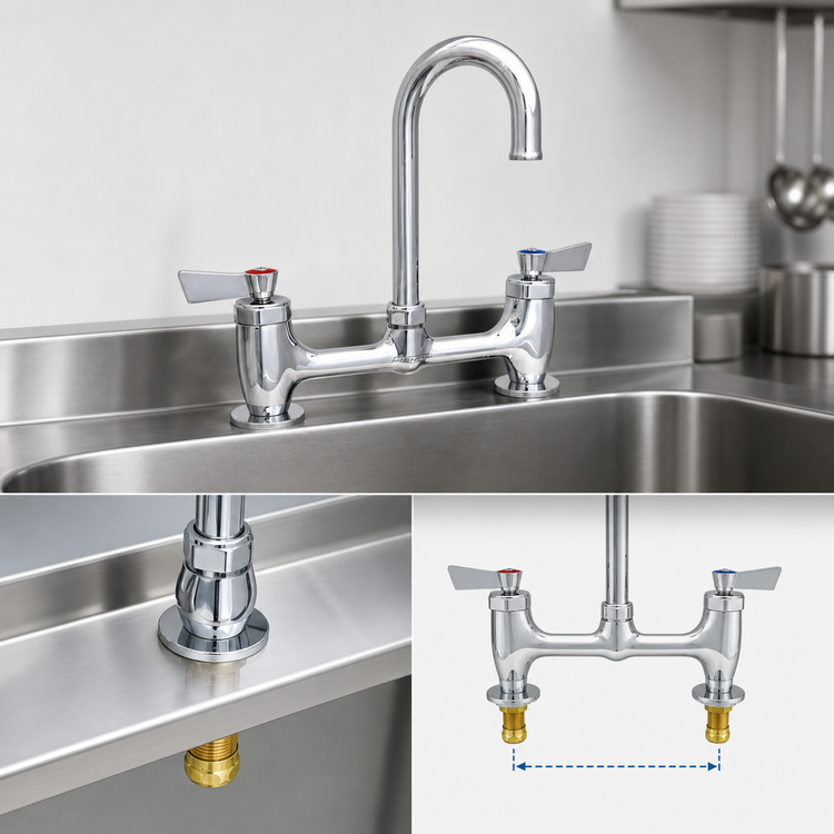 Product image #3 for Fisher Commercial Deck-Mount Manual Faucet with 6-Inch Swivel Gooseneck Spout, 8-Inch Centers