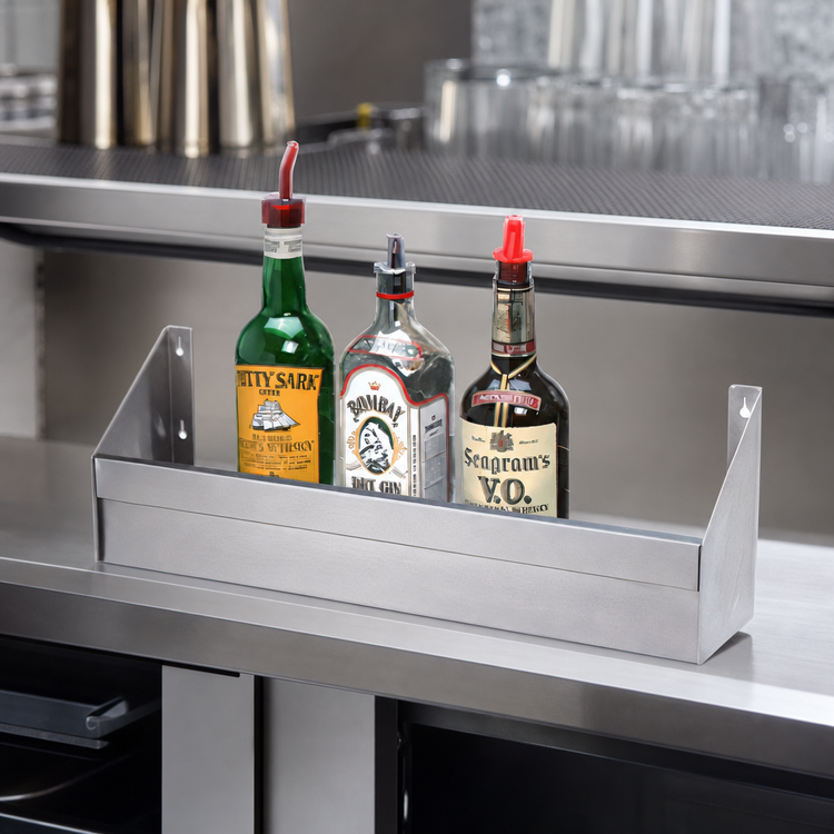 Product image #3 for Advance Tabco Underbar Basics Single-Tier Stainless Steel Speed Rail, 24 Inch, 5-6 Bottle Capacity