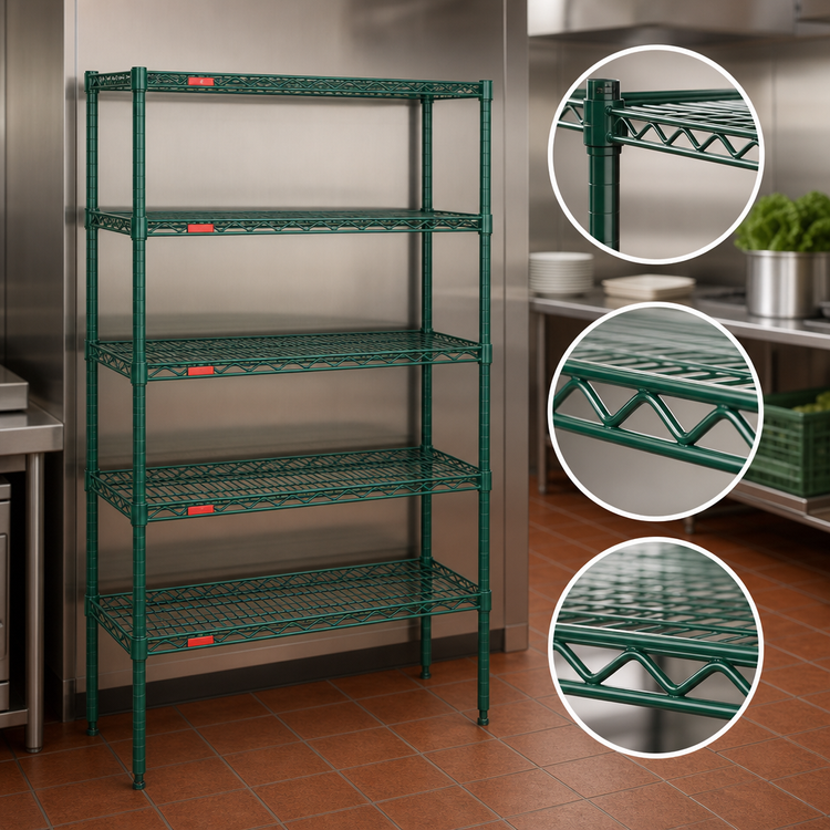 Product image #3 for Eagle Valu-Gard 5-Tier Stationary Starter Wire Shelving Unit, 30 x 18 x 86 Inches, Green Epoxy Finish