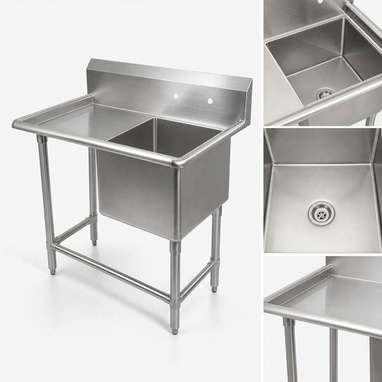 Product image #3 for John Boos Pro-Bowl 1-Compartment Stainless Steel Sink with 30-Inch Left Drainboard, 20 x 20 x 12-Inch Bowl, 10-Inch Backsplash