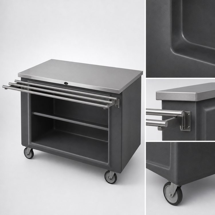 Product image #3 for Solid Top Fiberglass Utility Serving Station with Enclosed Base and Stainless Steel Top, 72 Inches Wide