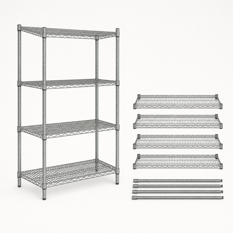 Product image #3 for Quantum 48-Inch W x 24-Inch D x 74-Inch H Wire Shelving Starter Kit, Stationary, Gray Epoxy Antimicrobial Finish