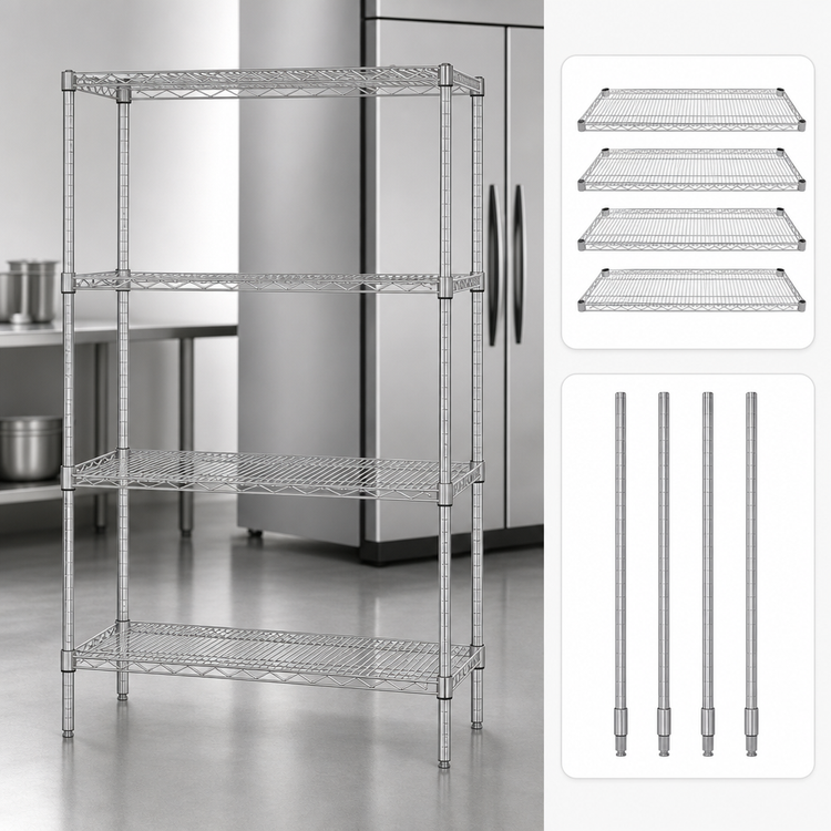 Product image #3 for Quantum 48"W x 21"D x 54"H 4-Shelf Wire Shelving Starter Kit, 304 Stainless Steel