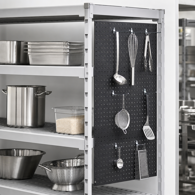 Product image #3 for Cambro Camshelving Pegboard Storage System for Premium, Elements XTRA & Basics Plus Shelving, 18 x 48 Inch, Matte Black ABS