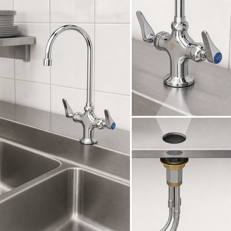 Product image #3 for T&S Brass B-0300-VR4-WS Double Pantry Mixing Faucet, Single-Hole Deck Mount, 5-3/4" Swivel/Rigid Gooseneck, 1.5 GPM, Low Lead, ADA Compliant