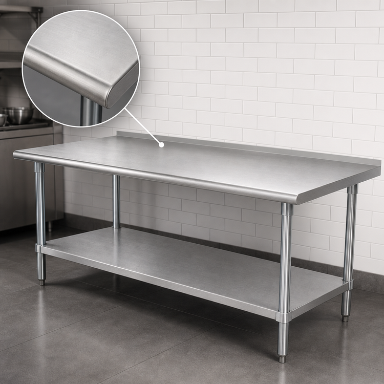 Product image #3 for Advance Tabco 120" x 30" Stainless Steel Work Table with Adjustable Undershelf and 1-1/2" Rear Up-Turn