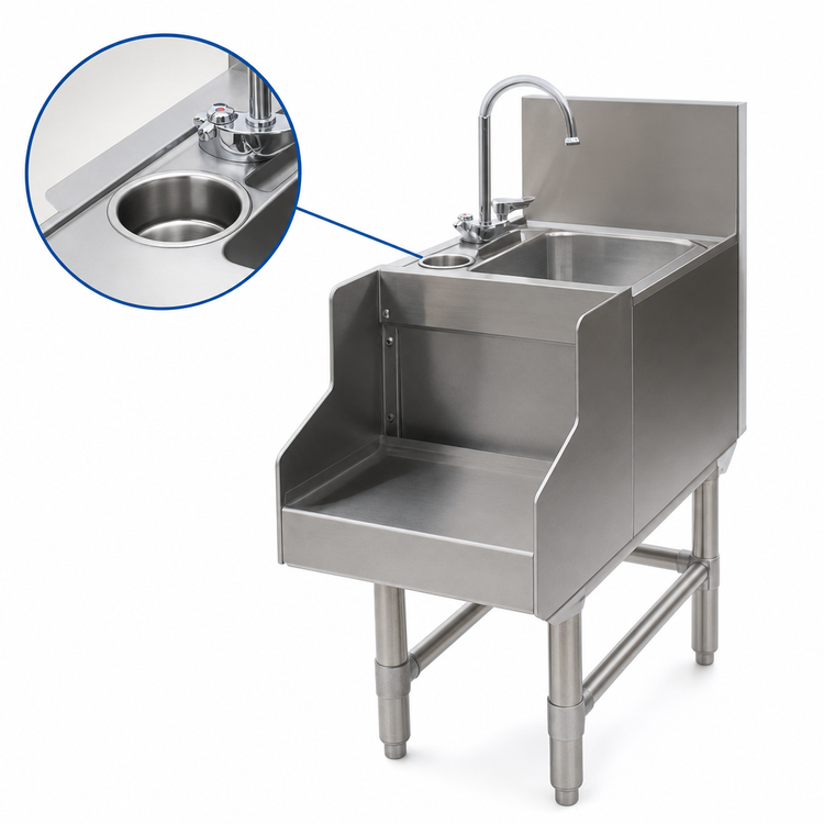 Product image #3 for Eagle Spec-Bar Stainless Steel Freestanding Wet Waste Blender Station with 6-Inch Sink, Glass Filler, 12 x 19 Inches