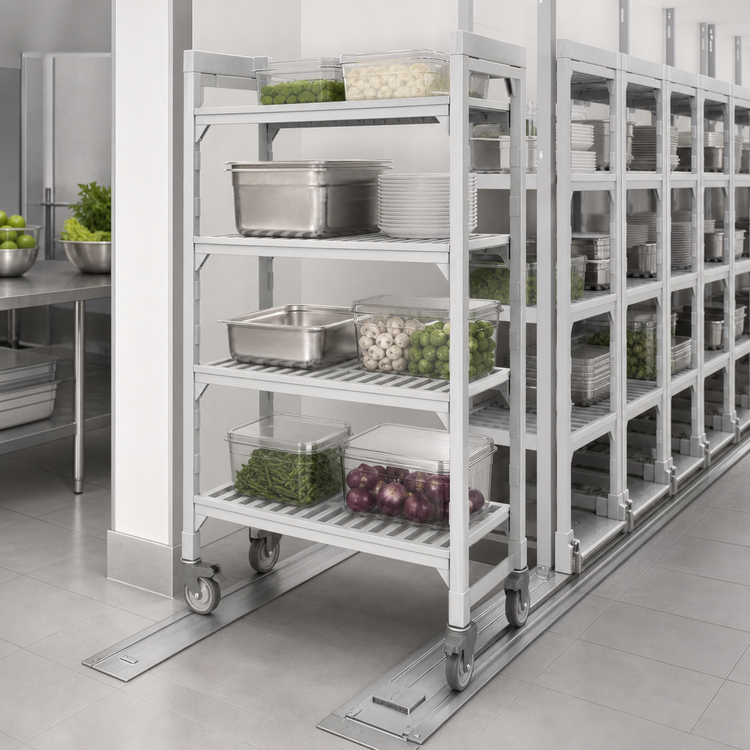 Product image #4 for Cambro Camshelving Premium 4-Tier Vented High Density Mobile Starter Unit, 21 x 54 x 67-1/4 Inches, Speckled Gray