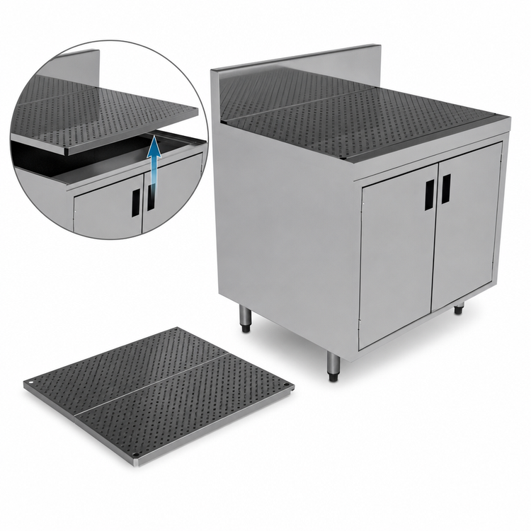 Product image #3 for Advance Tabco Prestige Supreme 48-Inch Stainless Steel Underbar Drainboard Cabinet with Removable Hinged Doors