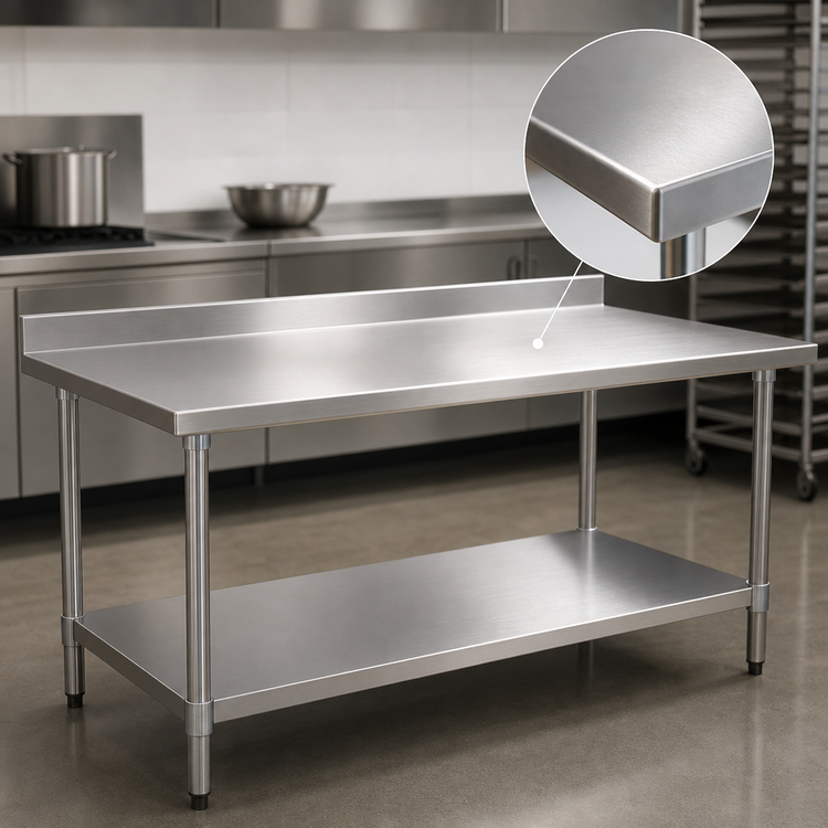 Product image #3 for Eagle Group Spec-Master 60-Inch x 36-Inch 14-Gauge Stainless Steel Work Table with 4-1/2-Inch Backsplash and Adjustable Undershelf