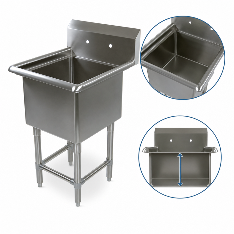 Product image #3 for John Boos Pro-Bowl 1-Compartment Floor Model Sink with 24" x 24" x 14" Bowl, 14-Gauge Stainless Steel