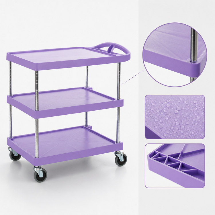 Product image #3 for Metro myCart Series 3-Shelf Purple Polymer Utility Cart, 400 lb Capacity
