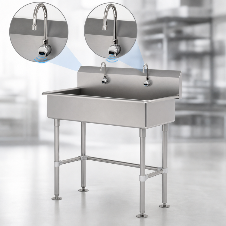 Product image #3 for Advance Tabco Multiwash Freestanding Hand Wash Sink with 2 Electronic Faucets, 40 Inch Wide, 304 Stainless Steel