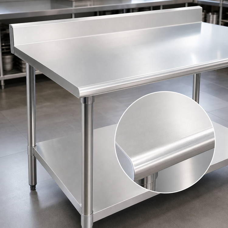 Product image #3 for Eagle Spec-Master 144-Inch x 36-Inch 14-Gauge Stainless Steel Work Table with 4-1/2-Inch Backsplash and Undershelf