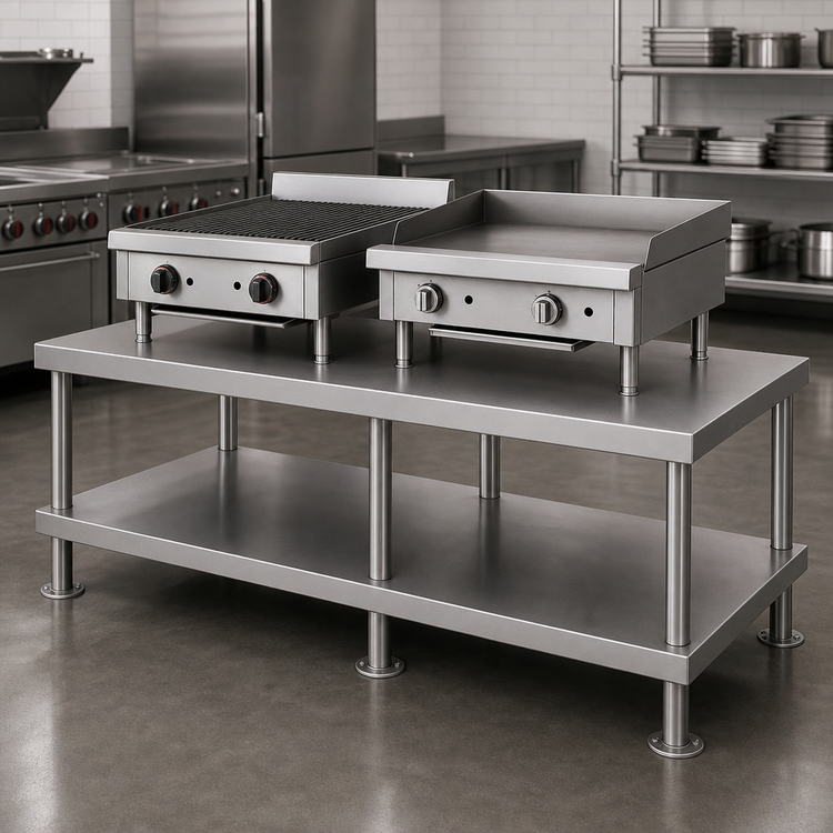 Product image #3 for Vulcan Stainless Steel Equipment Stand with Undershelf and Flanged Feet, 73 Inches Wide