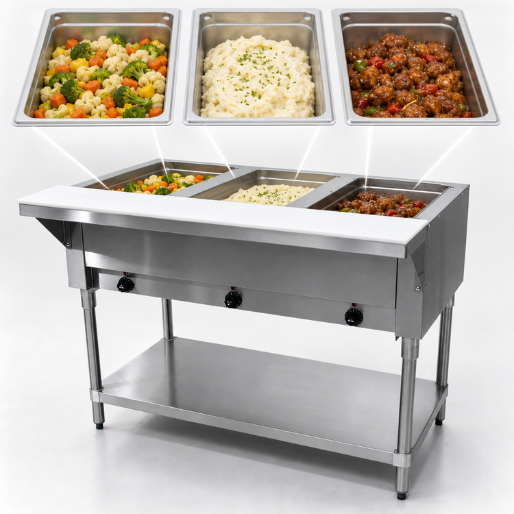 Product image #3 for Advance Tabco Triumph (Supreme) 47-1/8-Inch Electric Hot Food Table with 3 Sealed Wells and Open Base