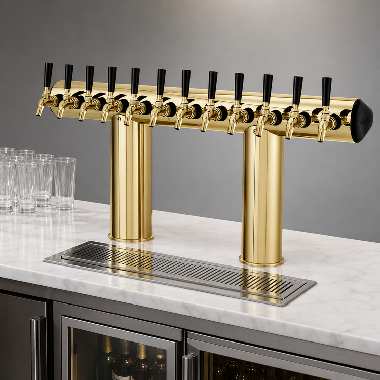 Product image #3 for Perlick Winged Tee Countertop Glycol-Cooled 4-Faucet Draft Tower, Tarnish-Free Brass