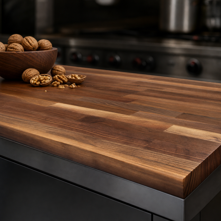 Product image #3 for John Boos Boos Block American Black Walnut Blended Edge Grain Kitchen Countertop, 120 x 27 x 1-1/2 Inch, Varnique Finish
