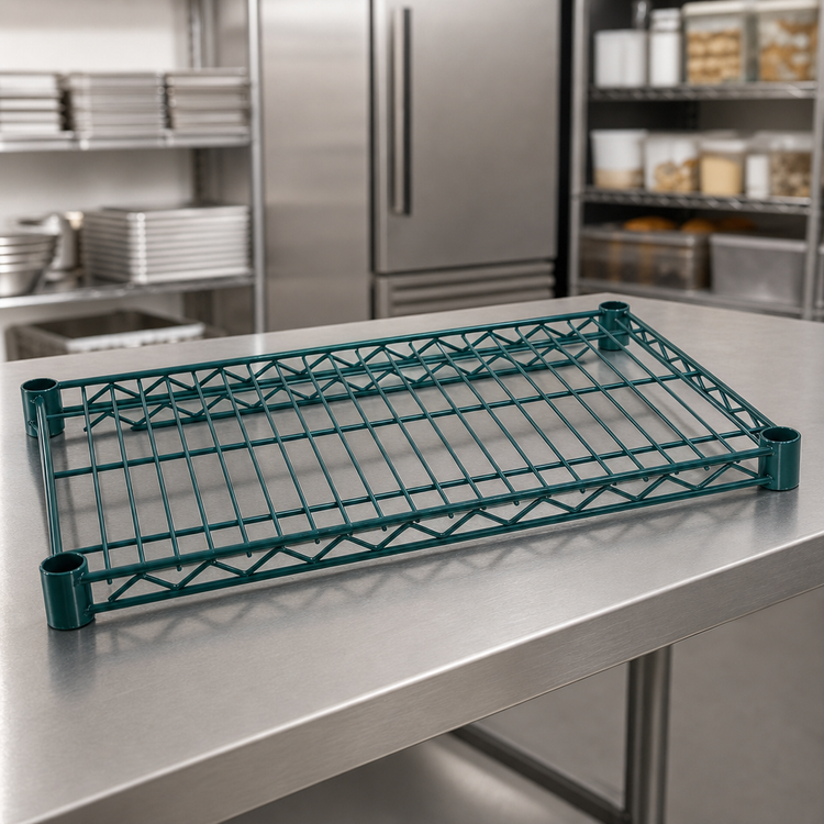Product image #4 for Advance Tabco Special Value Series Heavy-Duty 72 x 14 Inch Green Epoxy Coated Wire Shelf